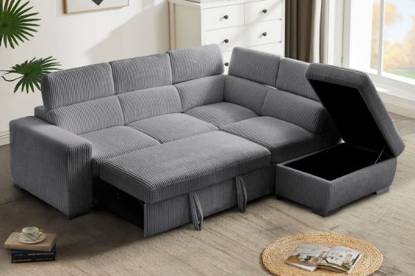 Picture of MILLBURY Corduroy Fabric Corner Sofa Bed with Storage and Ottoman