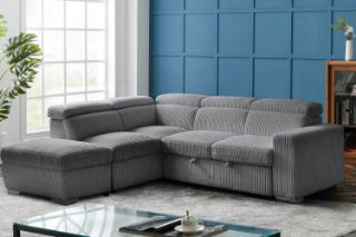 Picture of MILLBURY Corduroy Fabric Corner Sofa Bed with Storage and Ottoman - Chaise Facing Left