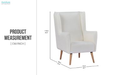 Picture of MOSSMAN Teddy Fabric Armchair/Sofa Lounge Chair with Natural Wood Legs (Creamy White)