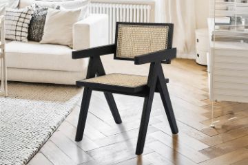 Picture of CHANDIGARH Solid Rubber Wood with Real Rattan Arm Chair (Black)