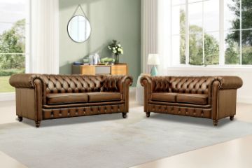 Picture of WILLIFORD 3/2 Seater 100% Genuine Leather Chesterfield Sofa Range (Tobacco)