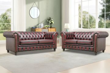 Picture of WILLIFORD 3/2 Seater 100% Genuine Leather Chesterfield Sofa Range (Maroon)