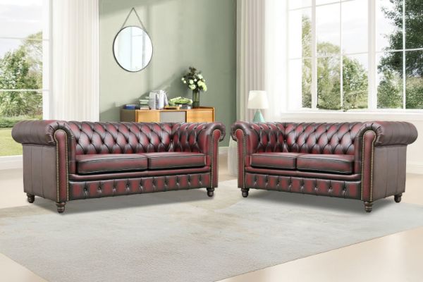 Picture of WILLIFORD 3/2 Seater 100% Genuine Leather Chesterfield Sofa Range (Maroon)