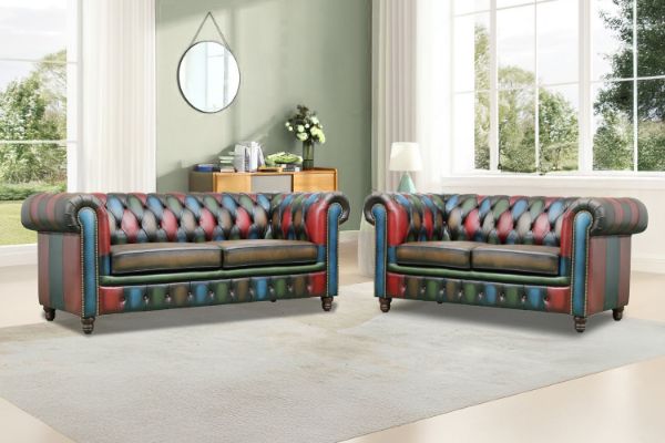 Picture of WILLIFORD 3/2 Seater 100% Genuine Leather Chesterfield Patchwork Sofa Range (Multicolor)