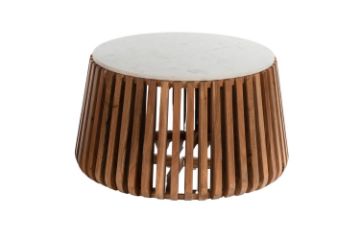 Picture of ALLEY Solid Acacia Wood Round Coffee Table with Marble Top