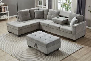 Picture of NEBULA Premium Sectional Sofa with Storage Ottoman (Misty Grey) - Chaise Facing Left