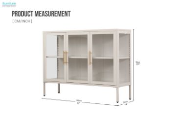 Picture of STARK Steel Frame 90x120cm 3-Door Transparent Glass Display Cabinet (Cream)