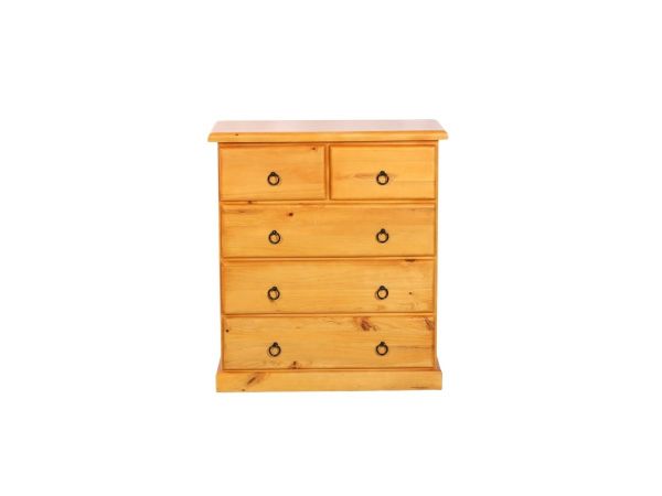 Picture of [FLOOR MODEL CLEARANCE] CANNINGTON Solid NZ Pine 5-Drawer Tallboy (Maple Colour)