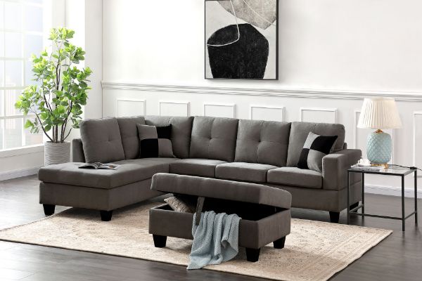 Picture of  [FLOOR MODEL CLEARANCE] ADISEN Facing Left L-Shape Sofa (Dark Grey)