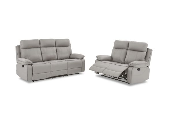 Picture of SORIANO Air Leather Reclining Sofa Range (Pebble Grey) - 3RR + 2RR Sofa Set