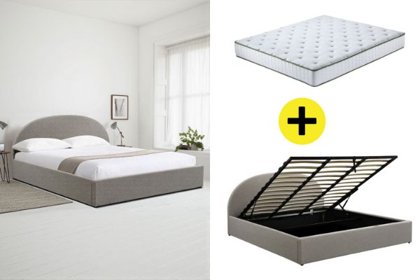 Picture of HOFFMAN Fabric Bed Frame with Gas Lift Storage + MIRAGE Mattress Combo Deal - Super King
