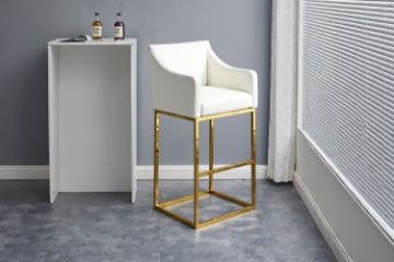 Picture of HESPER Bar Stool with Arms & Golden Finish Base (White)