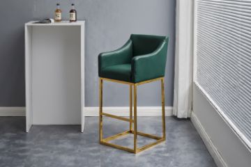 Picture of HESPER Bar Stool with Arms & Golden Finish Base (Green) 