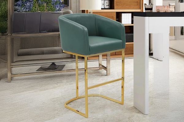 Picture of TRYTON Bar Stool with Arms & Golden Finish Base (Green)  