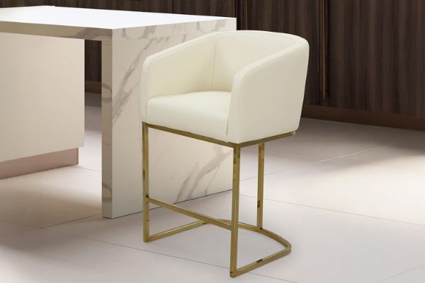 Picture of TRYTON Bar Stool with Arms & Golden Finish Base(White)
