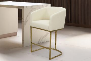 Picture of TRYTON H92 Bar Stool with Arms & Golden Finish Base (White) 