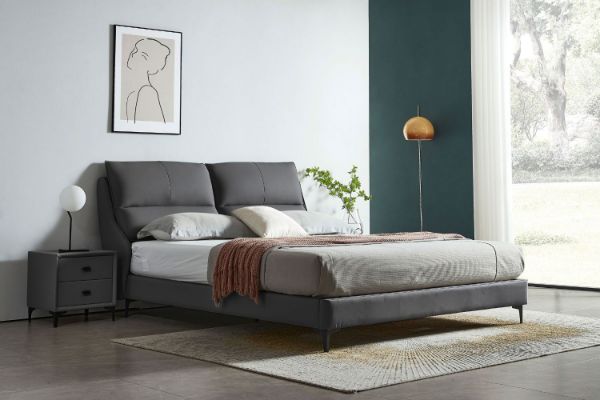 Picture of ROMEO Genuine Leather Queen/King Size Bed Frame (Dark Grey)