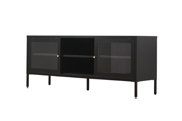 Picture of STARK Steel Frame 1.5M Sliding Door Transparent Glass TV Unit (Black)