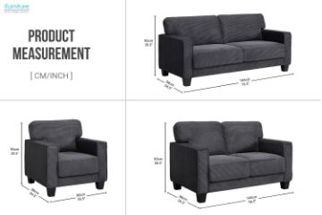Picture of HERBERT 3/2/1 Seater Corduroy Sofa Range (Grey)