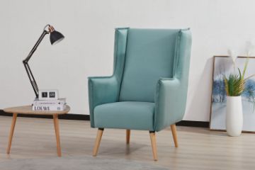 Picture of [FLOOR MODEL CLEARANCE]  MOSSMAN Velvet Lounge Chair Natural Wood Legs (Aque Green)