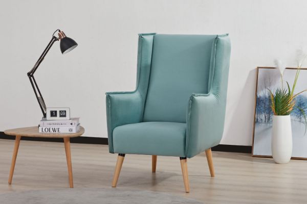Picture of [FLOOR MODEL CLEARANCE]  MOSSMAN Velvet Lounge Chair Natural Wood Legs (Aque Green)