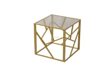 Picture of [FLOOR MODEL CLEARANCE]  CLIO Square Grey Glass Side Table with Golden Frame