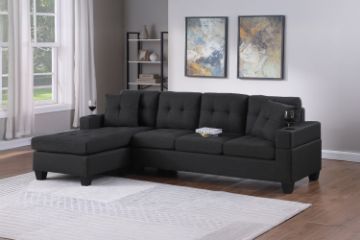 Picture of KLARA Reversible Sectional Sofa with Cupholders and Two Cushions (Black)