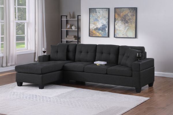 Picture of KLARA Reversible Sectional Sofa with Cupholders and Two Cushions (Black)