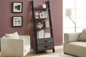 Picture of ELARA Ladder Bookshelf with 3 Open Shelves & 2 Storage Drawers (Grey)
