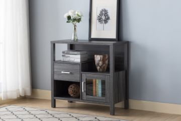 Picture of Remy Open Shelves Storage Cabinet with Drawer & Glass Door (Grey)