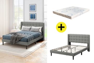Picture of SONOMA Fabric Bed Frame + ORION Foam Mattress Combo Deal (Light Grey) - Queen