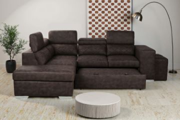 Picture of CASSIA Sectional Sofa/Sofa Bed with Storage & 2 Ottomans (Brown)