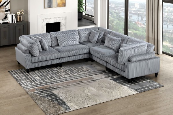 Picture of VIANNA Corduroy Sectional Modular Sofa Range (Grey) - 5PC Big Combo Set 