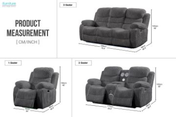 Picture of GRACEY 3/2/1 Seater Power Reclining Sofa Range (Grey) - 3 Seat with Drop-Down Console (3RRC)