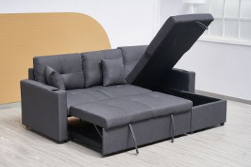 Picture of DARIA Reversible Sectional Sofa/Sofa Bed with Storage and Cup Holders (Grey)