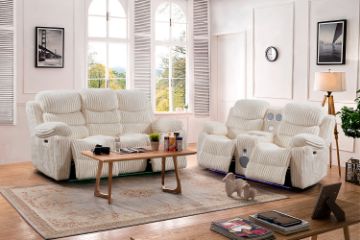 Picture of GRACEY 3/2 Seater Power Reclining Sofa Range with Bluetooth Speaker + USB & LED (Beige) 