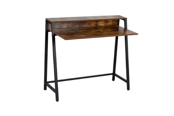 Picture of EMMI 100 Dual-Tier Office Desk with Shelf (Rustic Brown)