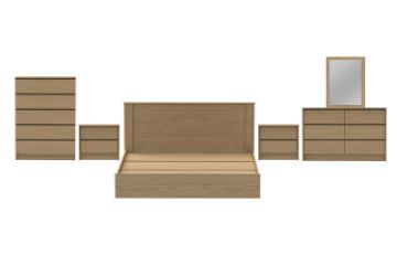 Picture of MOOK 4PC/5PC/6PC Bedroom Combo Set in Queen Size (Light Oak)