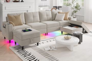 Picture of KINSLEY Modular Sectional Sofa with Wireless Charging, USB & Type-C Ports, and LED Lighting (Beige)