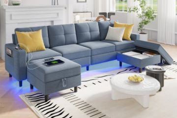 Picture of KINSLEY Modular Sectional Sofa with Wireless Charging, USB & Type-C Ports, and LED Lighting (Cowboy Blue)