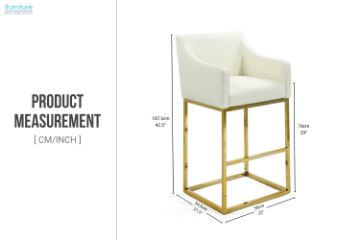 Picture of HESPER 74 Bar Height Bar Stool  with Arms & Golden Finish Base (White)