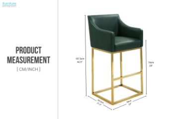 Picture of HESPER 74 Bar Height Bar Stool  with Arms & Golden Finish Base (Green) 