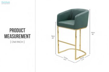 Picture of TRYTON 74 Bar Height Bar Stool with Arms & Golden Finish Base (Green)  