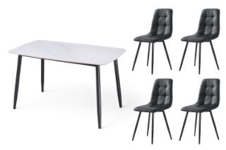 Picture of SAROTO 130 Sintered Stone Top 5PC Dining Set (Gloss White Table + Charcoal Chairs)