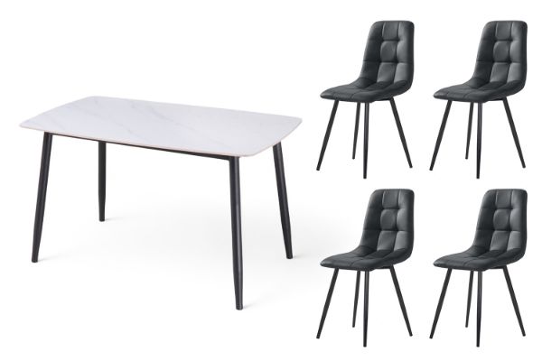 Picture of SAROTO 130 Sintered Stone Top 5PC Dining Set (White Table)