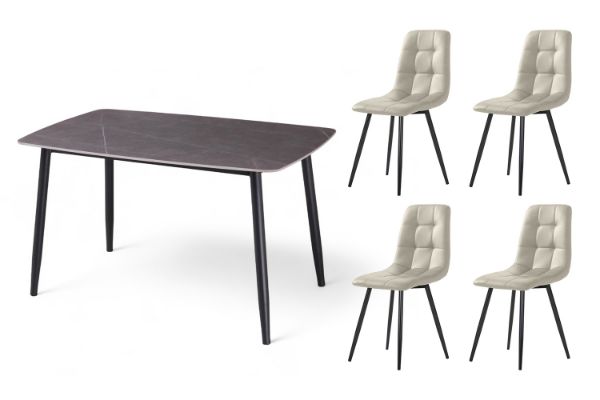 Picture of SAROTO 130 Sintered Stone Top 5PC Dining Set (Grey Table)