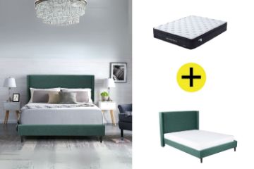 Picture of POOLE Bed Frame (Green Velvet) + LUNA Pocket Spring Mattress Combo Deal - Double