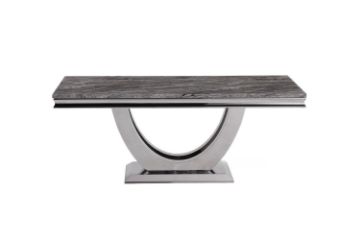 Picture of NUCCIO 200 Marble Top Stainless Steel Dining Table with 6 AITKEN Stainless Frame Velvet Dining Chairs Combo Deal