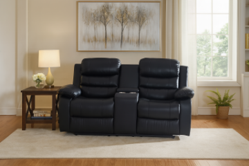 Picture of ALESSANDRO Air Leather 2-Seater Reclining Sofa with Cup Holders (Black)