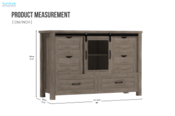 Picture of ODDNY Farmhouse Storage Cabinet with Sliding Door and Drawers (Grey Oak)